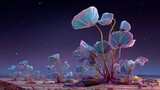 Bioluminescent alien plants in exotic ecosystem