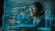 © VictorCanalesStudio - Young girl focusing on digital code reflecting on her glasses, learning programming for future technology