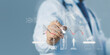 © ART STOCK CREATIVE - Doctor analyzing DNA structure using AI and digital hologram interface, representing biotechnology innovation, genetic research, precision medicine, futuristic healthcare technology in modern science.