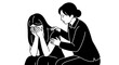 © Shamshad - Illustration of woman comforting crying friend support and empathy art