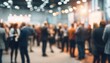 © wang - Blurred background of people networking at corporate event. Business meeting and communication concept. Group of pro interacts indoor, have seminar in convention center. Crowd blend, mingle in office.