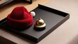 © Line - Santa hat and golden bell on black tray with festive napkin