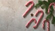 © Line - Christmas candy canes and pine branches on neutral background
