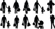 © Parimal - Silhouette family shopping collection, parents and children carrying bags, people walking together, modern lifestyle vector illustration, family activity concept design, retail shopping scene