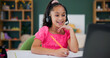 © ChasingMagic25/peopleimages.com - Happy, child and elearning with laptop, headset and listening to remote tutoring session and growth. Online class, student and kid with mic for communication, education and fine motor skills for girl