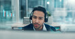 © P2000/peopleimages.com - Telemarketing, man and talk in office with tech for insurance sale, growth stats and graphs overlay. Person, contact client and discussion for lead generation, market survey info and data collection.