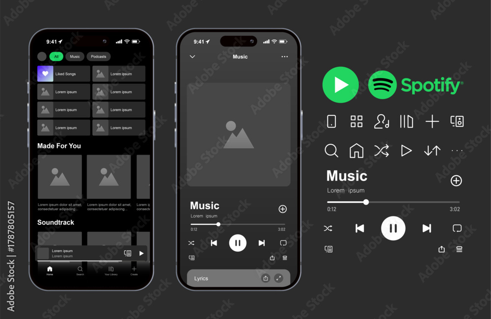 Ios And Android Spotify Layout Spotify music app mockup template. Realistic smartphone screen ...