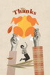 © deagreez - Composite zine pop trend collage of happy girl jump hands hold roasted turkey autumn banquette celebration holiday leaves
