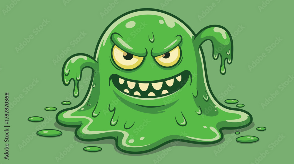 Angry green slime monster vector art, menacing gooey creature