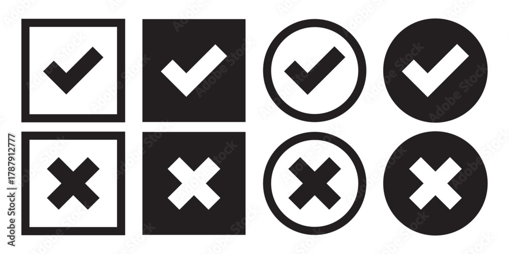 Wrong Incorrect Box Check mark icon set. Check box icon with right and wrong buttons and ...