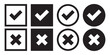 © Hike Studio 5 - Check mark icon set. Check box icon with right and wrong buttons and yes or no checkmark icons in tick and cross  box checkmarks. Right or wrong icons. Checkmark and x mark icon for apps and websites.