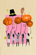 © deagreez - Sketch image art pop trend collage of happy men girls stand back marionette ribbon hat roasted turkey pumpkin symbolic occasion