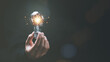 © Septian - solution concept and demonstrating leadership strategies ,ideas ,thought process ,innovation and brain power from brainstorming ,A light bulb representing the power of thought in the human hand
