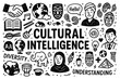 © FriskySloths - Cultural intelligence doodle composition with global diversity and communication icons, Transparent Background