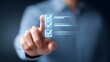 © pkproject - A close up view of a person s finger selecting options on a glowing digital interface featuring a checklist with three tasks marked as completed symbolizing efficiency and success