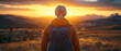 © Роксолана Гордієвич - The silhouette of a person with a backpack against the backdrop of mountains and sunset conveys the spirit of travel and freedom, fitting perfectly into the background