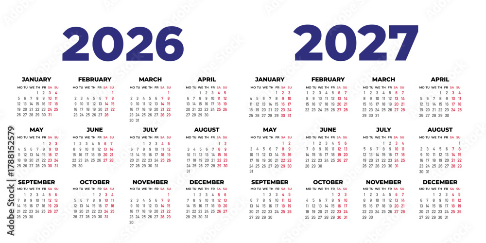 calendar 2026 2027 Stock Vector | Adobe Stock