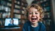 © Nuttawut - Joyful Moments of Video Chat: A young child radiates pure delight while engaging in a heartwarming video chat, their eyes sparkling with happiness in their own home.