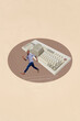 © deagreez - Vartical image artwork collage of happy businesswoman man stand keypad wireless freelancer tool desktop electronic qwerty