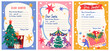 © Elegant Solution - Set of New Year and Christmas letters. Vector Santa message template. Mail from children or kids to Claus. Merry Xmas gift or present child request. December writing for winter festive or holiday.