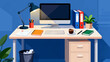 © Canis - Business desk collection, cartoon hand-drawn vector illustrations, business work scenarios: computers, chairs, documents, stationery, desks