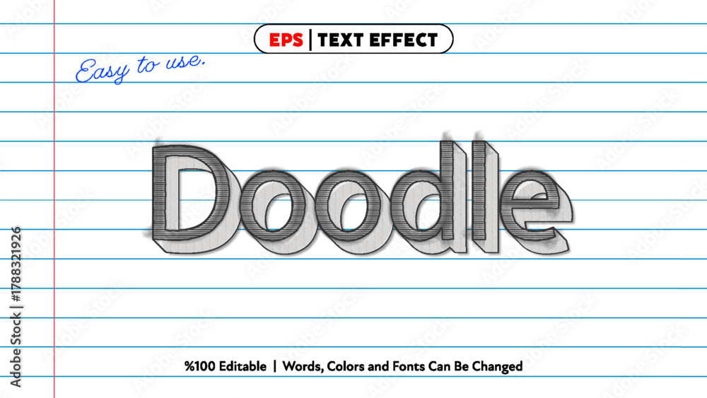 Doodle text effect with sketch style editable words colors and fonts ...