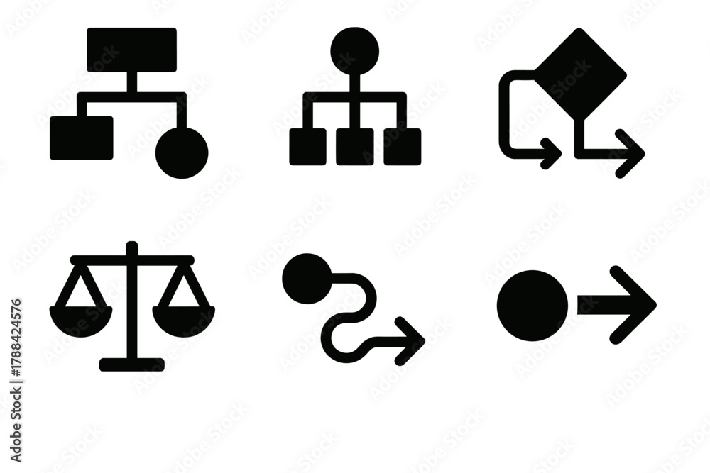 Brutalist Decision Icons. Decision Process silhouette icon set ...