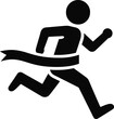 © Rafail - Running figure crossing finish line icon in black and white on solid black background