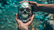 © Abdelati - Man holding skull underwater for surreal dramatic emotion fear concept mystery portrait fantasy dark photography scene