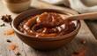 © 현욱 김 - Close-up Studio Shot of Homemade Apple Butter in Rustic Pottery Bowl