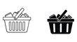 © NorStock - Shopping basket icon with goods, outline and glyph styles. retail purchase cart filled with products vector symbol.