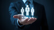 © Ahmed - Open hand holding glowing graphic of rated business figures symbolizing employee evaluation, leadership, HR management, and performance review visuals