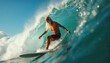 © Vadym - Elderly man with long white beard surfs big ocean wave on surfboard. He rides on water near coastline, enjoying extreme sport and active lifestyle in tropical paradise.