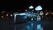 © Myimages - Data transfer to cloud storage file sharing and synchronization digital data flow concept