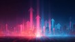 © sungedi - Abstract cityscape features rising bright light arrows against a dark background representing growth and progress
