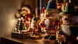 © Luan - A festive display of christmas nutcrackers and decorations on a wooden surface with warm lighting