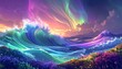 © gilz_r - Vibrant Ocean Waves Under a Magical Aurora Sky with Luminous Water.