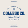 © Typelogi - Editable Text Effect Vector of Blue cream Vintage college style padel club or t-shirt apparel Design for Printing, garment, merchandise, apparel, small business, team