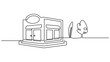 © UzzalChandra - Store building outline drawing illustration. one continuous line drawing of shop or store building. Minimalist Line Art Shop Illustration