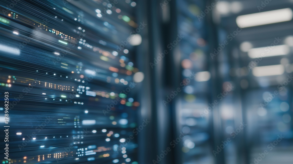High-tech server farm visualization with digital holographic layers ...