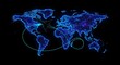© Artfinity - Global logistics, long-haul transport, and world travel. Futuristic technology and connectivity. Airplane flying a dashed route over a glowing blue digital world map