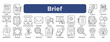 © Eka Y S - A professional brief icon set illustrating concepts like summary, project, proposal, communication, strategy, report, and idea in modern outline style.