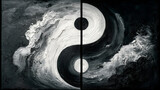 Yin Yang Balance Art with Textured Black and White Paint