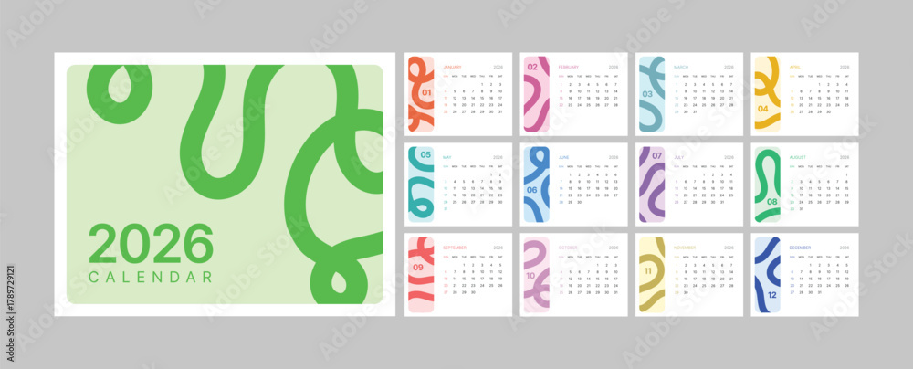 Monthly calendar 2026 week start Sunday corporate design template ...