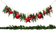 © Shah - Festive holiday decorations featuring red ornaments, a star, and greenery on a string against a pure white background
