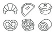 © Soliannikov Yevhenii - Variety of bakery goods icons including croissant, empanada, muffin, pretzel, roll, and cinnamon roll