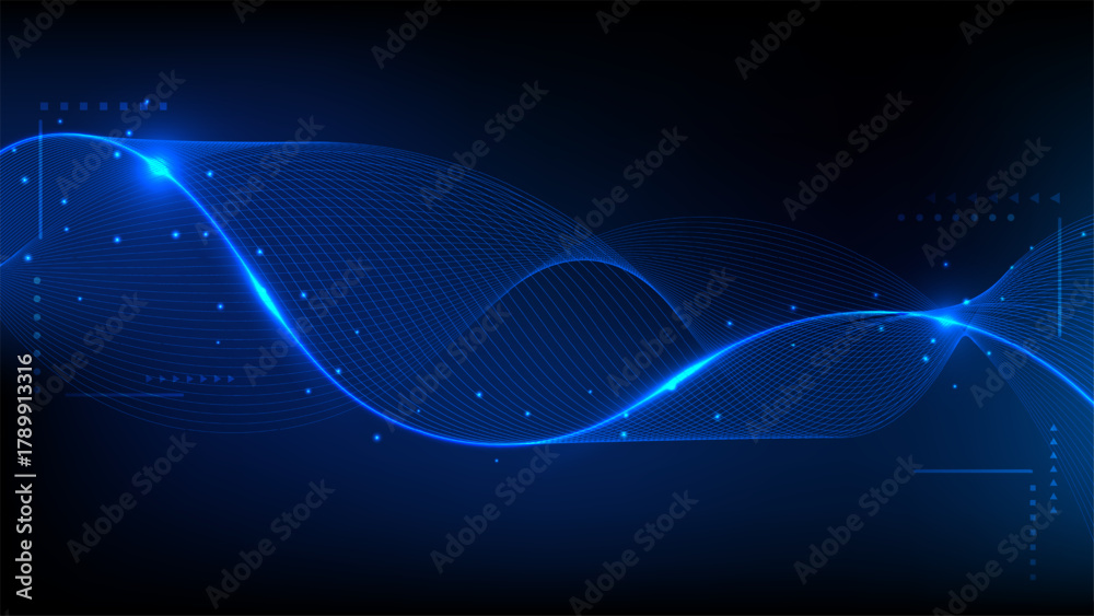 Digital futuristic technology background with glowing blue wave lines ...