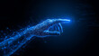 © REHENA - Digital hand touching future technology interface with glowing light and network connections on dark background