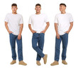 © New Africa - Young man wearing blue jeans on white background. Set of portraits