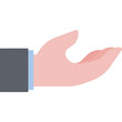 © dewinta - Open Light Pink Hand Reaching Out Palm Up Wearing Dark Gray Suit Sleeve and Light Blue Cuff in Simple Flat Illustration Style